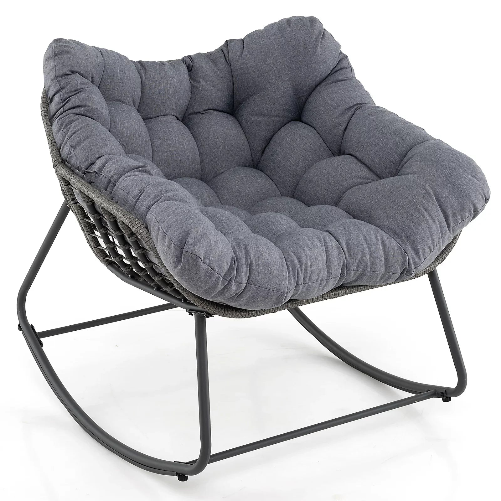 COSTWAY Outdoor Rocking Chair Oversized Patio PE Wicker Garden Egg Chair